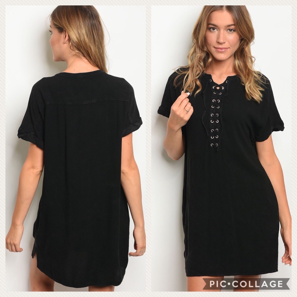 Black Lace Up Dress